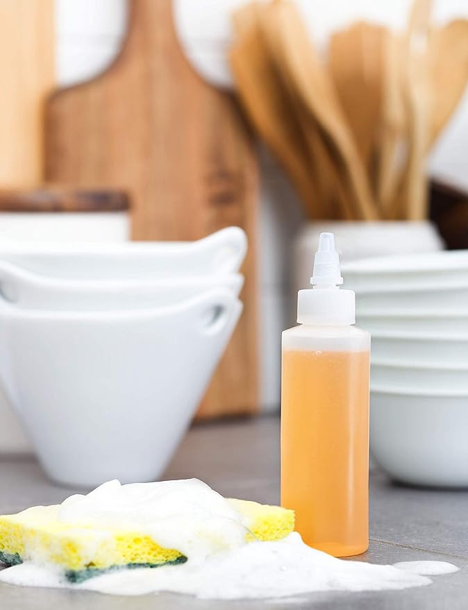 JUVITUS 4 oz / 120 ml Clear Natural Refillable Plastic Squeeze Bottle with Twist Top Spout (6 pack)