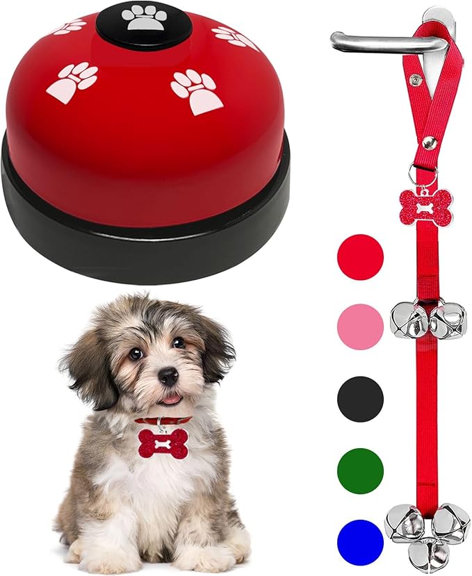 2 Pack Dog Door Bells, Dog Doorbell to go Outside Puppy Train Bell for Dogs to Ring to go Potty, Puppy Toilet Training Bell Jingle Bells for Door Knob (Red)