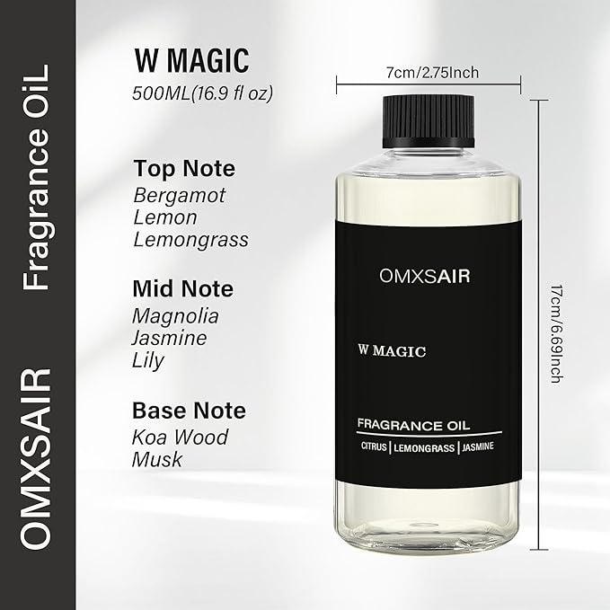 Hotel Diffuser Oil & Home Luxury Scents - W Magic 500ml - Inspired by W Hotel Citrus Bergamot,Jasmine - Aromatherapy Scent Diffuser Oil- Fragrance Essential Oils Blend for Diffuser