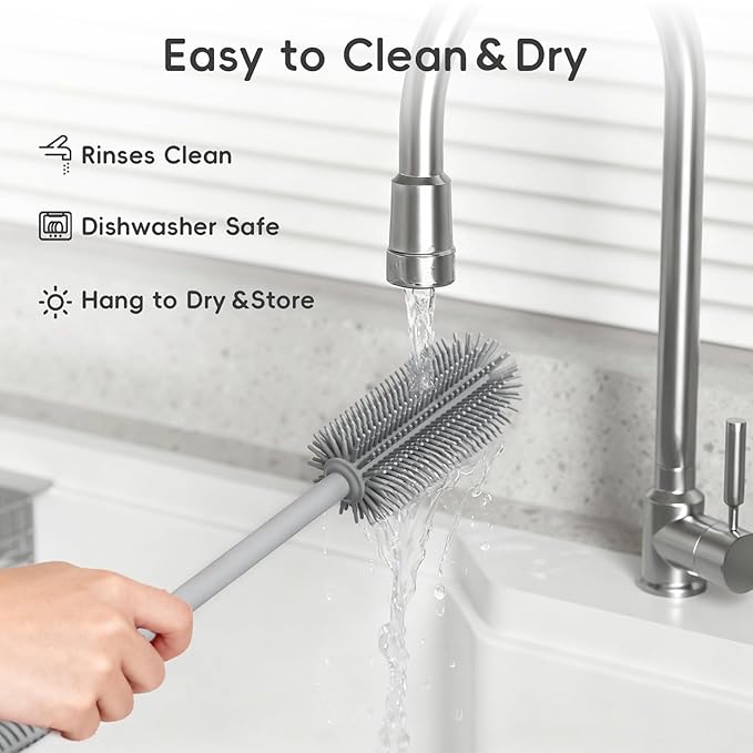 Baby Bottle Brush and Straw Cleaner Brush Set, Extra Long Double-Ended Soft Silicone Brush Cleaner for Baby Bottles, Water Bottles, Cups, Breast Pumps, Detachable & Hangable