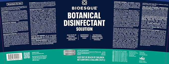 Bioesque Botanical Disinfectant Solution, Heavy Duty Broad-Spectrum Disinfectant, Kills 99.9% of Bacteria, Viruses*, Fungi, & Molds, 5 Gallon (Pack of 1)