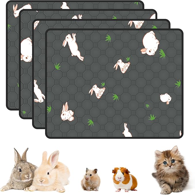 4-Pack Guinea Pig Cage Liner, 18in x 24in Fast Absorption Washable Bedding Pee Pads for Dogs Puppy Rabbit Small Animal Cage Mat, Leakproof & Non-Slip