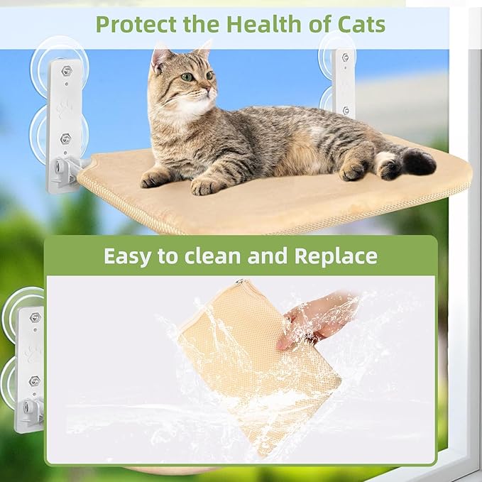 2PCS Replacement Cover for Cat Window Perch, L Size Cordless Cat Window Hammock Bed Accessories, Reversible Breathable/Warm Seat Cover for Inside (White, 23.6''L×11.8''W)