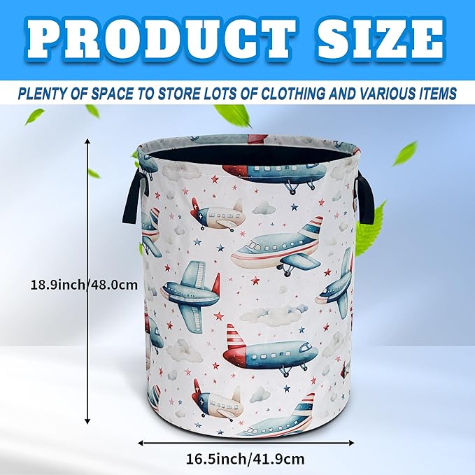 Airplane Laundry Basket Oxford Cloth Aircraft Cartoon Laundry Hamper With Handle Foldable Portable Clothes Storage Basket 18.9 X 16.5 In Storage Bag For Laundry Room/Bathroom/Bedroom/Dormitories