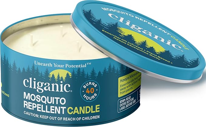 Cliganic Natural Mosquito Repellent Candle (Large 22oz) | Citronella, DEET Free, Essential Oil Infused for Outdoor, Camping | Burns 40 Hours