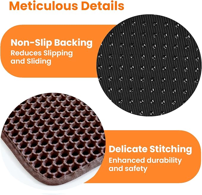 Small Cat Litter Mat, 20x14’’ Double Layer Honeycomb Cat Litter Box Mat, Non Slip Waterproof Urine Proof Litter Trapping Mat for Floor, Kitty Litter Pad, Indoor Pet Supplies, Brown