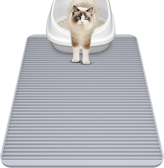 Silicone Cat Litter Mat for Litter Box - Large 31" x 23" Waterproof Litter Trapping, Non-Slip, Durable, Easy Clean Scatter Control & Washable Kitty Floor Mat