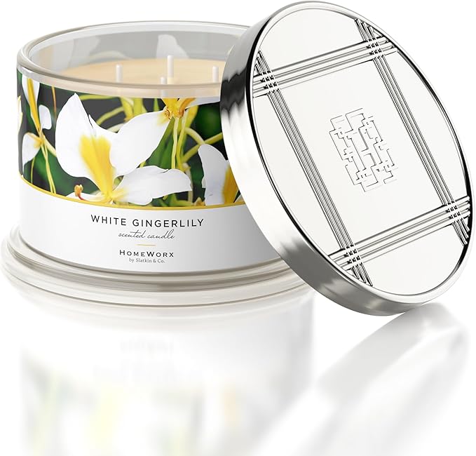 HomeWorx by SLATKIN + CO. Candle- White Gingerlily, 18 oz. Premium Scented Candle - 30-55 Hours Burn Time