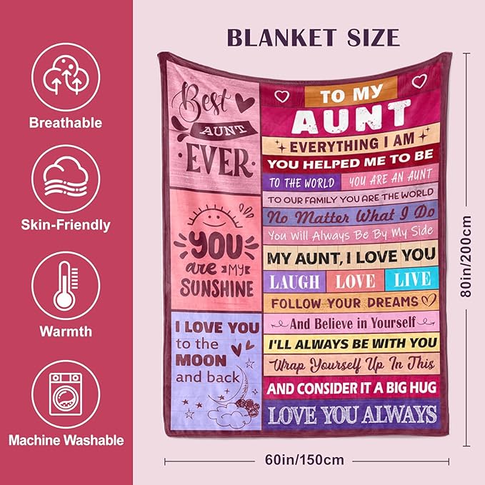 Aunt Gifts - Gifts for Aunt from Niece Nephew - Best Aunts Ever Gift - Great Aunts Gifts - Auntie Gift for Women - Christmas Valentines Day & Mothers Day Birthday - to My Aunt's Blanket 60"x80"