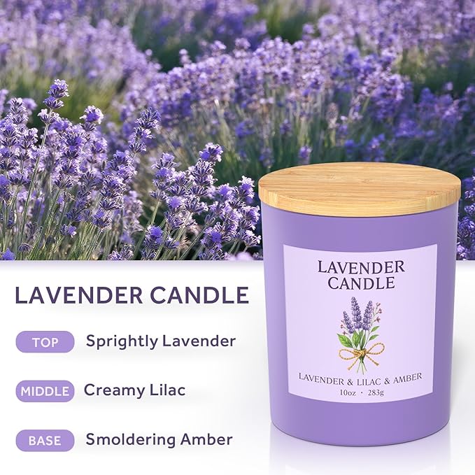 NORVENCE Lavender Candle, Lavender Scented Candles for Women, 10oz Soy Candles with Bamboo Lid for Home Scented, Birthday Gifts for Women and Men, Hand-Poured Candle for Relaxation, Home Decor
