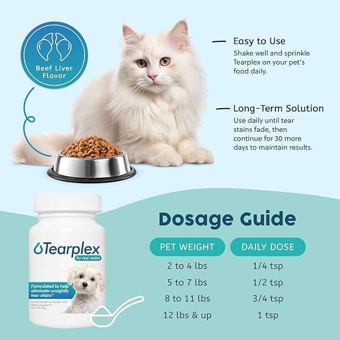 Tear Stain Remover for Dogs and Cats | Natural Supplement Suitable for All Breed Types | Pet Tear Stain Remover Powder | Made with Natural Ingredients | Beef Flavored - 3 Pack