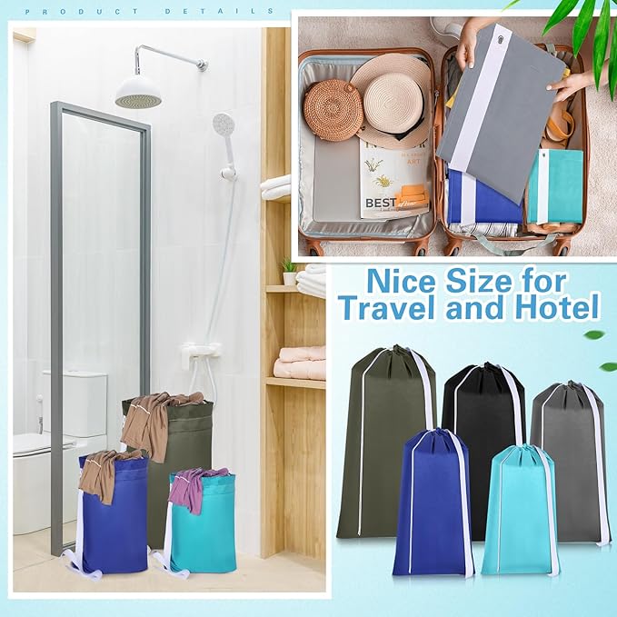 10 Pcs Nylon Extra Large Laundry Bag with Strap Travel Laundry Bags with Drawstring Closure Portable Cloth Bag for College Dorm Apartment Dwellers(Dark Color,Assorted Sizes)