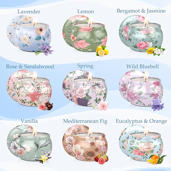 BlissfulOasis Scented Candles Set, 22.5 oz 9 Pack Candles for Home Scented, 135-180 Hours Candle Present Set for Men and Women, Scented Candles Present Set for Birthday, Valentine's Day, Christmas