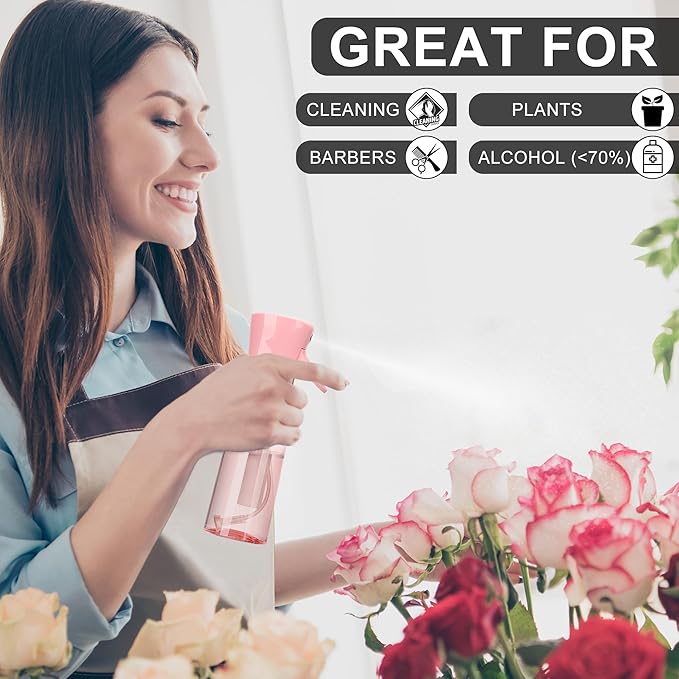 hair spray bottle, ultra-fine spray continuous spray bottle (200ml/6.8oz), used for hair design, vegetation, cleaning and skin care - empty, reusable (Pink transparent)