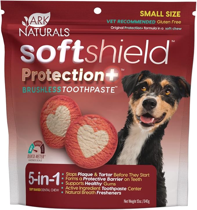 ARK NATURALS Soft Shield Brushless Toothpaste – Small Breeds, 12oz Bag – Soft-Baked Dog Dental Chew with Toothpaste Center – Prevent Plaque & Tartar and Freshen Breath with Dental Chews for Dogs