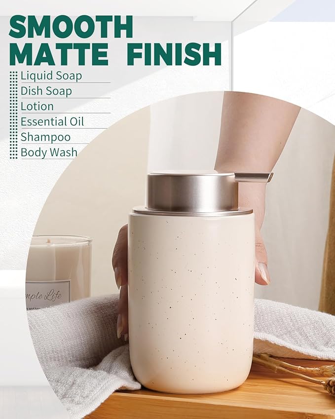 BosilunLife Lotion Pump Dispenser - Aprcot Soap Dispenser Bathroom Ceramic Dish Liquid Soap Dispenser for Kitchen, Bathroom Countertop Soap Dispensers (Apricot, Liquid Pump)