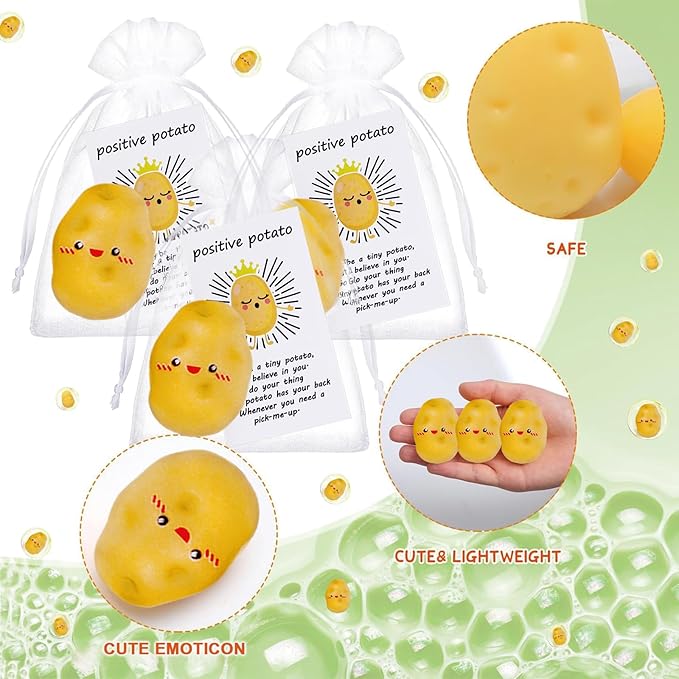 40Pack Positive Potato Bulk Gifts,Inspirational End of Year Student Emotional support,Resin Cute Realistic Potato with Funny Card Organza Bag Positive Gift for Coworker Staff Students Teacher
