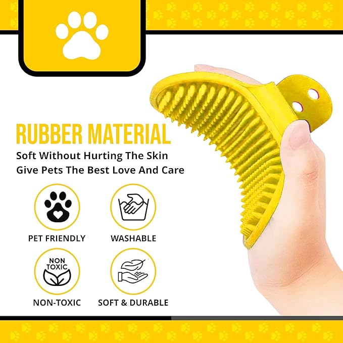 Silicone Dog Bath Brush – Soft Pet Scrubber for Bathing & Grooming – Shampoo Brush for Dogs, Cats & Puppies – Adjustable Strap – Choose from 5 Colors (Yellow)