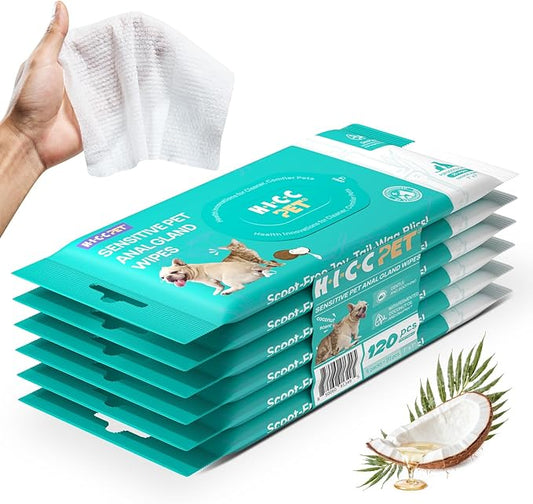 HICC PET Wipes for Dogs & Cats, Vet Recommended Cleaning Deodorizing & Soothing Allergy Infections Anal Gland Wipes, Hypoallergenic Hydrating & Nourish Fur Dog Grooming Wipes for Paw, Butt, Body