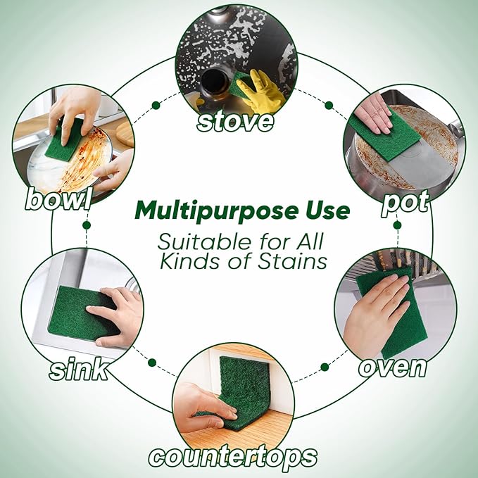 HOMEXCEL Heavy Duty Scouring Pad, 96 Pack Green Scrubbing Pads, Dish Scrubber Reusable for Cleaning, Multipurpose Scrub Pads for Household Kitchen Dishes Pots Pans & Metal Grill