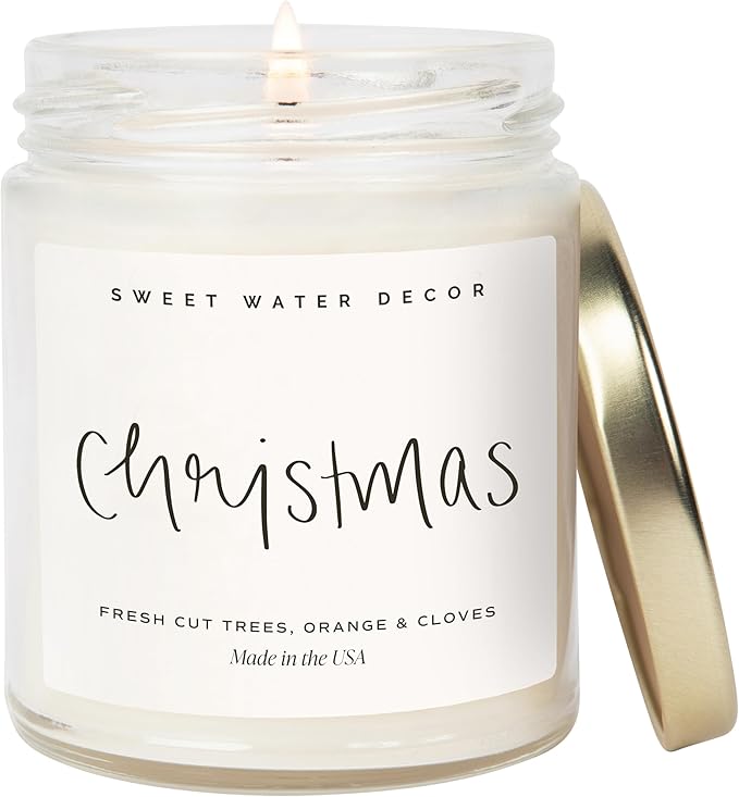 Sweet Water Decor Christmas Scented Candle - Cinnamon, Trees, Orange, and Clove Scented Winter Candle - Christmas Candles and Decor for Home - 9oz. Clear Jar Soy Candle, Made in The USA