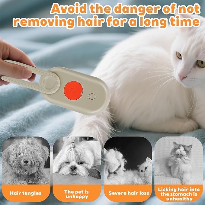 2025- New cat steam brush, 4-in-1 cat steam brush, for massaging and cleaning fallen pet hair, suitable for cats, dogs, rabbits and other pets (khaki + white) -2 pieces (white)
