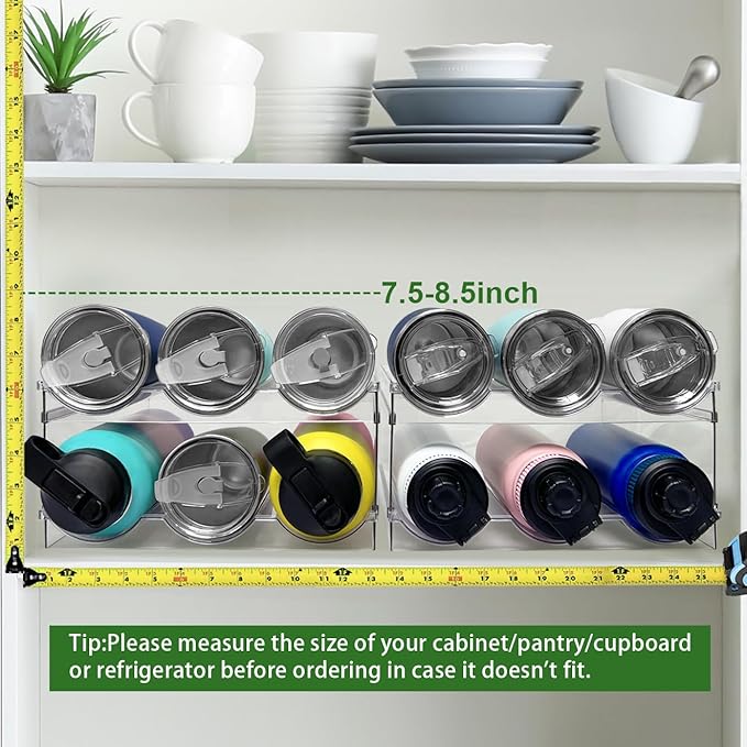 4 Pack Water Bottle Organizer, Stackable Kitchen Pantry Organization and Storage Shelf, Plastic Bottle Holder for Fridge Kitchen Cabinet Organizer and Storage, Tumbler Mug Cup Organizer