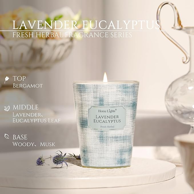 HomeLights Soy Wax Candles for Home Scented, 1-Wick Candles in Lavender Eucalyptus Scented, Aromatherapy Candles Gift for Parties, Relaxing, Scandinavian Minimalist Design, 6.7oz