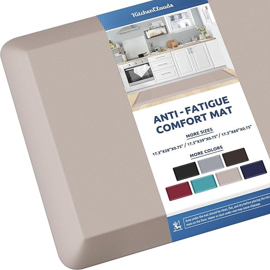 KitchenClouds Kitchen Mat Cushioned Anti Fatigue Kitchen Rug 0.8inch Waterproof Non Slip Kitchen Rugs and Mats Standing Desk Mat Comfort Floor Mats for Kitchen Sink Office (17.3"x60",Khaki)