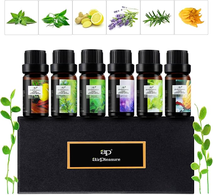 Fresh Essential Oils Set, 6x10ml Aromatherapy Oil Gift Kit for Diffuser, Fragrance, Humidifiers, Air Purifier- Tea Tree, Bergamot, Rosemary, Lavender, Lemon, Peppermint