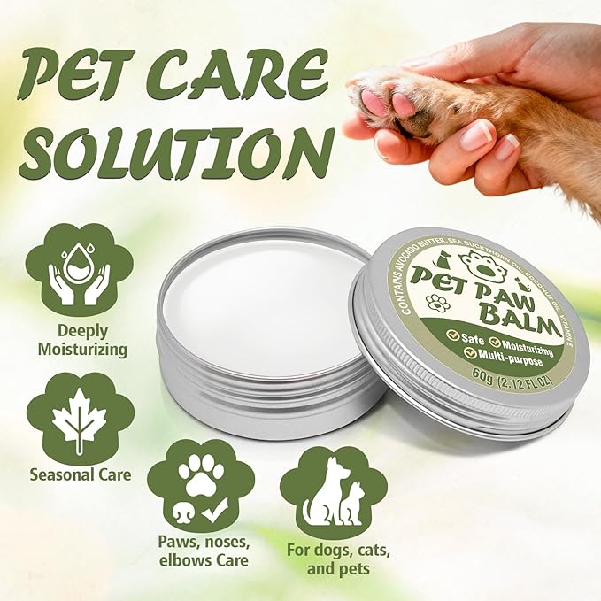 Dog Paw Balm, Paw Moisturizer for Dogs and Cats, Contains Coconut Oil, Nourishing and Moisturizing, Suitable for Dry, Cracked Paws and Noses, 60g