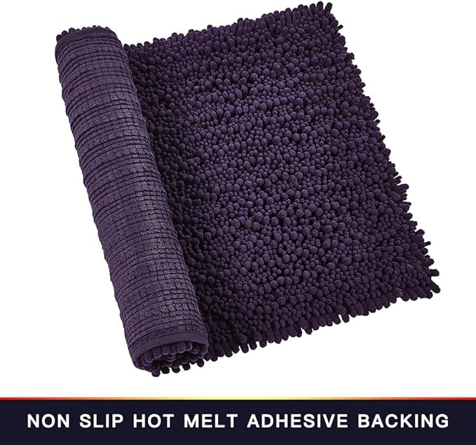 Walensee Bathroom Rug Non Slip Bath Mat (44x24 Inch Dark Purple) Water Absorbent Super Soft Shaggy Chenille Machine Washable Dry Extra Thick Perfect Absorbant Best Large Plush Carpet for Shower Floor