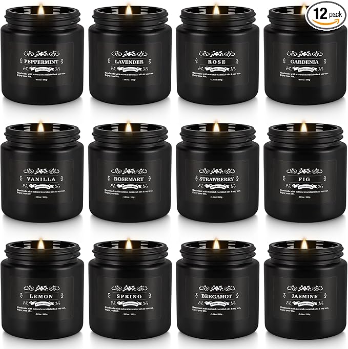 12 Pcs Halloween Scented Candles with Added Natural Essential Oils, 3.05oz, Suitable for Various Festivals, Parties, Yoga, and Home Scene(Black)