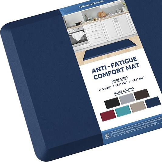 KitchenClouds Kitchen Mat Cushioned Anti Fatigue Kitchen Rug 17.3"x39" Waterproof Non Slip Kitchen Rugs and Mats Standing Desk Mat Comfort Floor Mats for Kitchen House Sink Office (Blue)