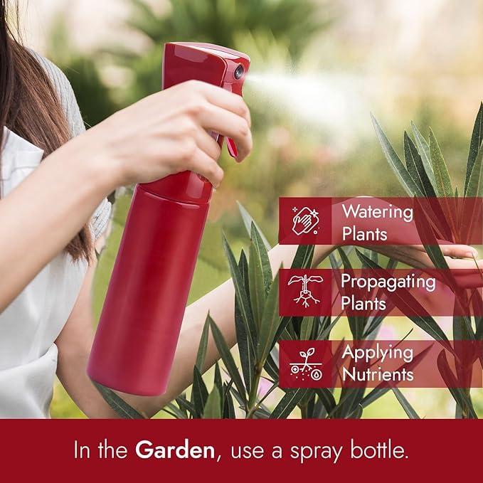 VIGOR PATH Continuous Spray Bottle for Hair – Fine Mist Mister for Hairstyling, Cleaning, Plants, Pets, Barbers, Salons, and Essential Oil Applications (300ml/10.1 oz) Red