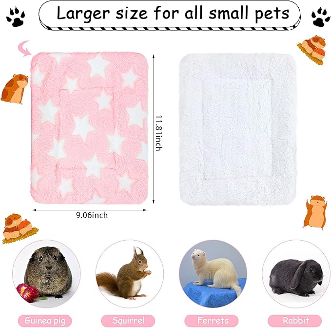 Jetec 4 Pcs Guinea Pig Pee Pads Washable 10 x 11 Inch Guinea Pig Bed Pads Plush Small Animal Beds for Indoor Rabbit Hamster Squirrel Hedgehog Chinchilla Ferret
