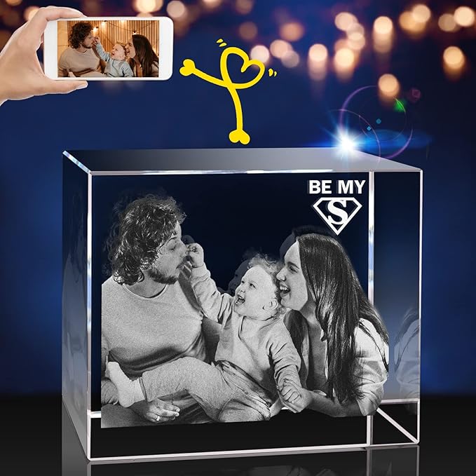 3D Crystal Photo, Personalized Gifts with Your Photo for Dad, Mom, Him, Her, Wife and Husband. Customized Picture Gift for Christmas, Birthday, Wedding, Anniversary, Memorial, Valentines Day