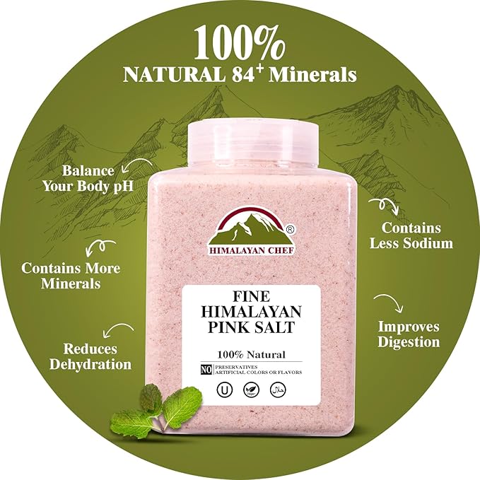 Himalayan Chef Pink Himalayan Salt Fine Grain, 5 lbs Plastic Jar - Pure, Natural, Kosher, Non-GMO, Mineral-Rich, for Cooking, Seasoning, Baking, Table Use