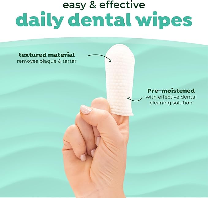 TropiClean Fresh Breath Dog Teeth Cleaning Dental Wipes, Finger Wipes for Plaque & Tartar Removal + Baking Soda, Easy to Use Dog Dental Care, 50ct