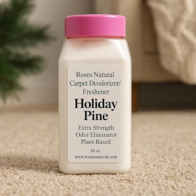 Holiday Pine Scented Carpet Deodorizer Powder – Pine, Long-Lasting Odor Eliminator, Plant-Based, Pet Friendly, 16 oz, All-Natural, Made in the USA