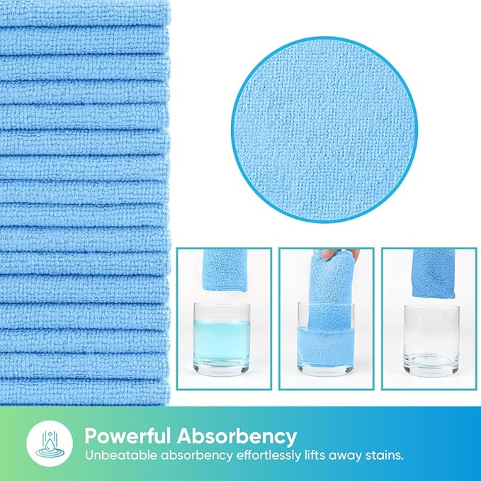 HOMEXCEL Blue Microfiber Cleaning Cloths 20 Pack, Highly Absorbent, Lint & Scratch-Free Cleaning Rags for House Kitchen, Microfiber Towels for Car 11.5 x 11.5 inch