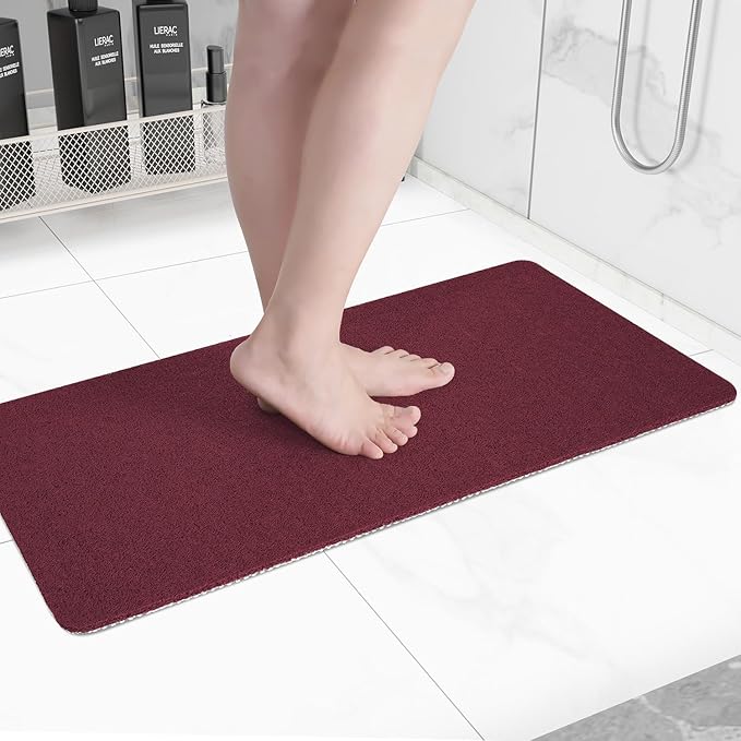 Non-Slip Bathtub Mat, Anti Slip Shower Mat, Fast Drying Bathtub Mats, Foot Scrubber Mat, Anti Slip Mat for Tub, Floor, Bathroom, Kitchen, Home, Hotel (Wine Red 40"×16")