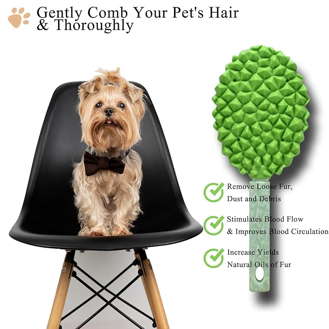 Cat Brush for Shedding Dog Brush Hair Cleaning Comb Bath Massage Tool for Shedding & Grooming, Remove Loose Hair, Durian Shape, Silicone Bristles (Green)