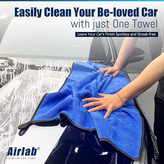 Airlab Microfiber Towels for Cars Wash Drying Thick Plush Cleaning Cloth Auto Detailing Super Absorbent for Interior & Exterior Lint Free, Streak Free, 35 x 24 Inch, 500 GSM, Pack of 1