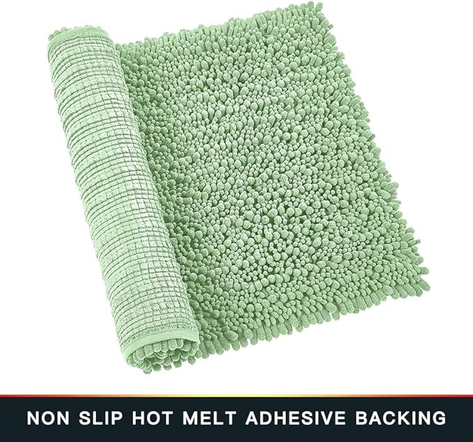 Walensee Bathroom Rug Non Slip Bath Mat (24x17 Inch Sage Green) Water Absorbent Super Soft Shaggy Chenille Machine Washable Dry Extra Thick Perfect Absorbant Best Small Plush Carpet for Shower Floor