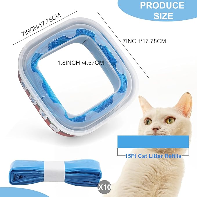 10 Pack Cat Litter Refill Bags,Compatible with Litter Genie Standard/Plus/XL and Litter Refill Cartridge,Blue
