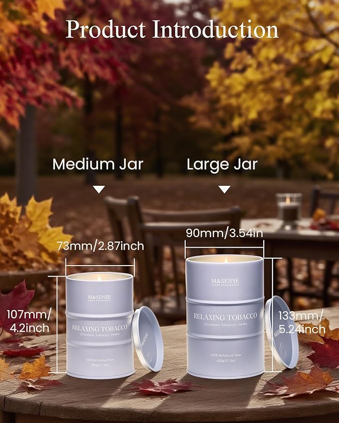 M&SENSE Tobacco Scented Candles Large, Natural Soy Candles 21.2oz 120 Hour Slow Burning,Aromatherapy Candle for Stress Relief Meditation Relaxing