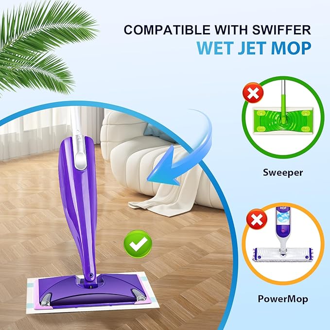 20 Count Disposable Mop Pad Refills (11.6" x 5.9") for Swiffer WetJet and Similar Spray Mops, Highly Absorbent, Suitable for All Floor Surfaces, Deep Cleaning of Stubborn Stains