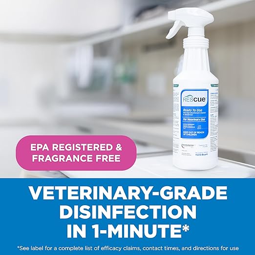 REScue One-Step Ready-to-Use Disinfectant Cleaner & Deodorizer – For Veterinary Use, Animal Shelters, Pet Foster Homes, Kennels, Litter Box – 32 Ounce RTU (Spray Nozzle NOT Included)