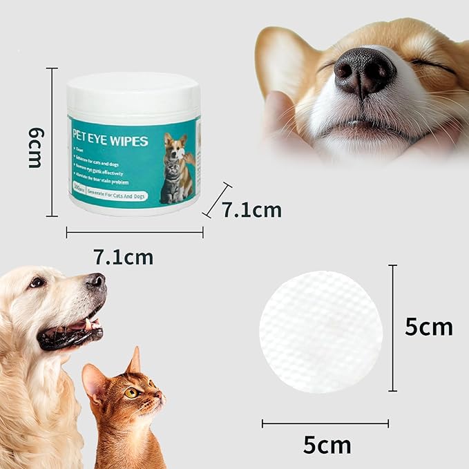 100 - pcs Natural Pet Eye Wipes. Soothing, Crafted with Natural, Non - irritating Aloe Vera & Chamomile extracts. for Removing Tear Stains and Cleaning Eye gunk in Both Cats and Dogs